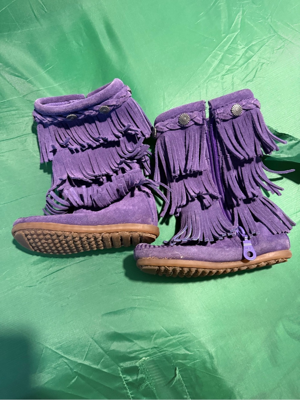 Minnetonka Fringe Boots — Purple Suede Size 9